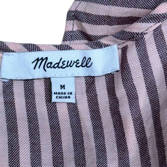 Madewell Blouse Women's Puff-Sleeve Peplum Wrap Top in Stripe Medium Mc794 - Picture 12 of 15